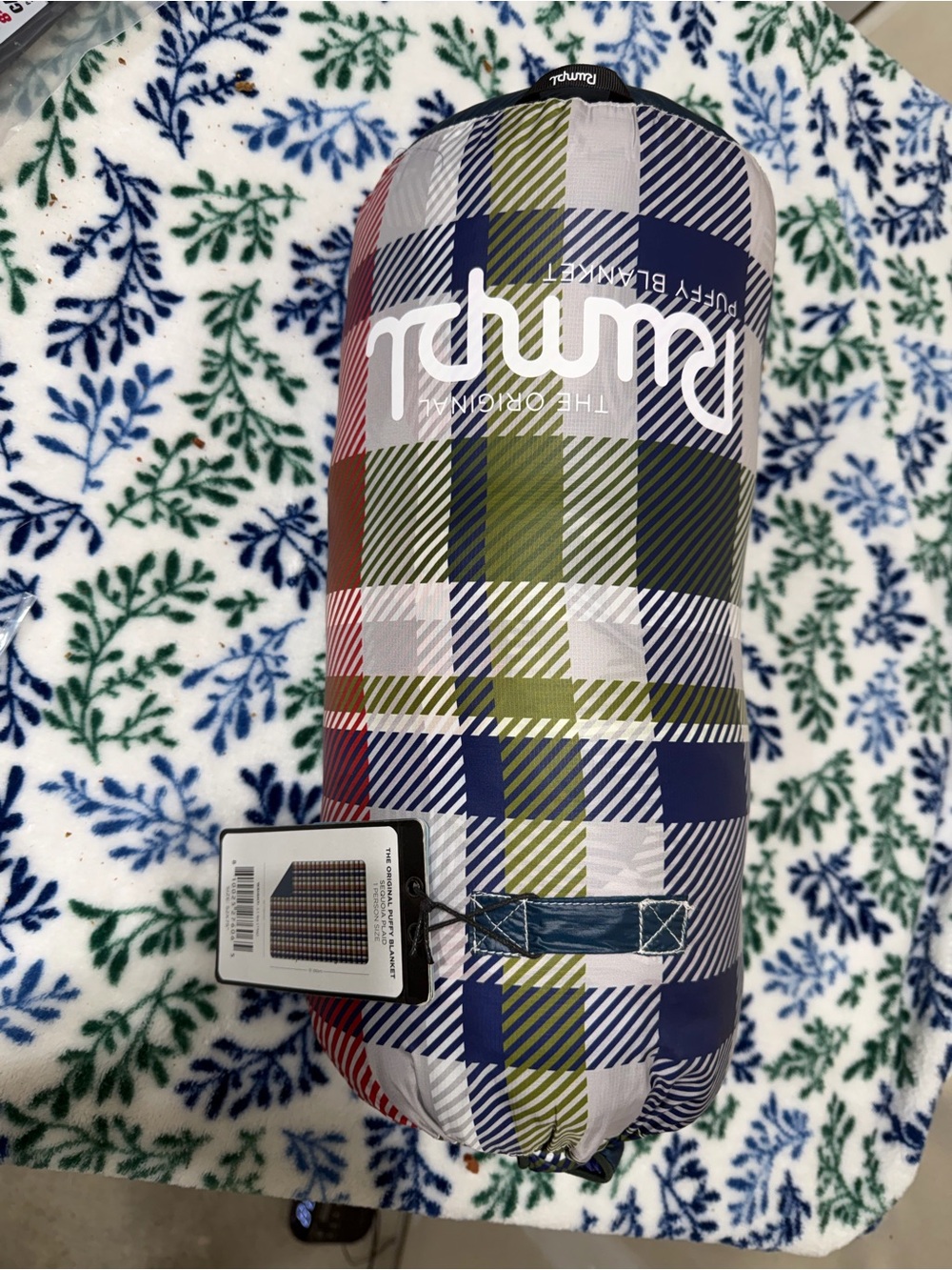 RUMPL Plaid Puffy Blanket - Green, Navy & Red
